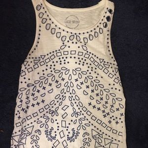 Lucky brand navy and white embroidered tank top